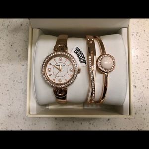 NWT Anne Klein Swarovski Watch & Bracelet Set
